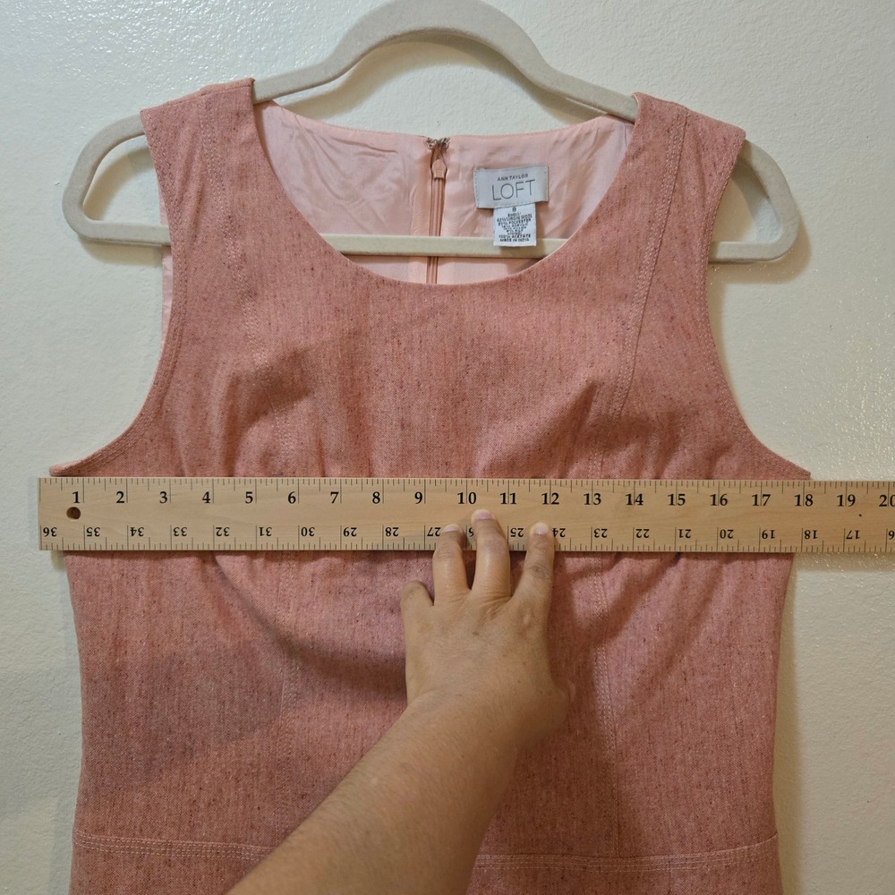 Ann Taylor LOFT Sheath Dress Size 8 Pink Wool Blend Tweed Sleeveless - Picture 5 of 11